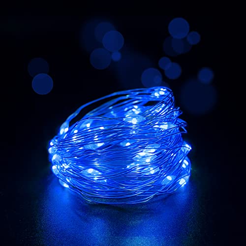 Yalilong 2 Pack with Timer Function Battery Operated Dewdrop Led Lights,Mini Fairy Lights for Home Parties Christmas/Halloween Holiday Decoration,6 Hours on/18 Hours Off,30 LEDs,10 Feet (Blue)