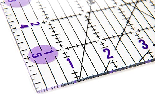 The Quilted Bear Quilting Rulers - Transparent Acrylic Non Slip Quilting, Patchwork & Sewing Ruler with Clear Black Lines & 30, 45 & 60 Degree Angles (2" x 12")