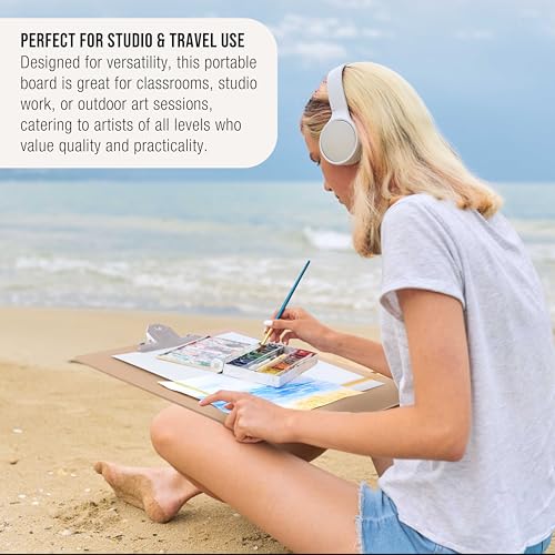 U.S. Art Supply 11" x 17" Artist Sketch Tote Board - Lightweight Hardboard Drawing Board with Handle, Clip & Rubber Band for Art, Sketching, Travel, Studio