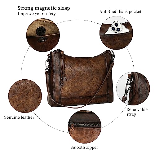 Iswee Womens Genuine Leather Handbags Tote Bag Shoulder Bag Top Handle Satchel Designer Ladies Purse Hobo Crossbody Bags (IR011-Grey-Lichee)