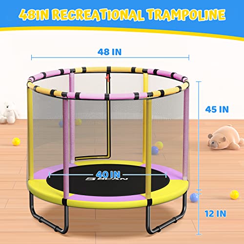 BCAN 60'' Mini Trampoline for Kids, 5FT Toddler Trampoline - Indoor/Outdoor Use with Enclosure Net, Thicker Foam Handle, Adjustable Gymnastics Bars, Basketball Hoop, Gifts for Boys & Girls