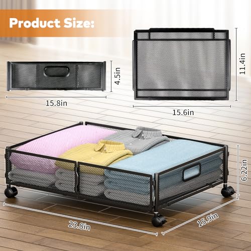 Lingusta Under Bed Storage with Wheels,Rolling Under Bed Storage Containers,Under Bed Shoe Storage for Bedroom Clothes Shoes Blankets (2 pack, Black)