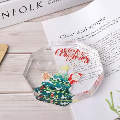 Acrylic Christmas Gift, Merry Christmas, Gifts for Friends, Lovers, Kids, Clear Keepsake and Paperweight for Home Office Table Shelf, with Gift Box (Christmas)