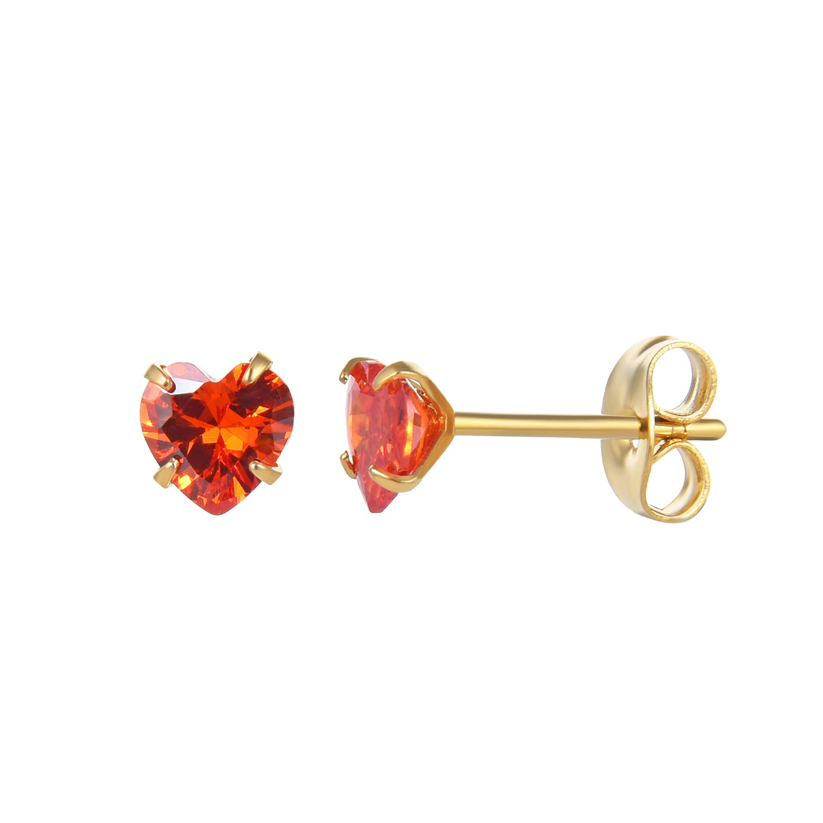 12 Pairs 18K Gold Plated Surgical Stainless Steel Stud Earrings, Star Heart Stud Earring for Women, Cubic Zirconia Birthstone Stud Earrings Set (Gold heart 3mm)