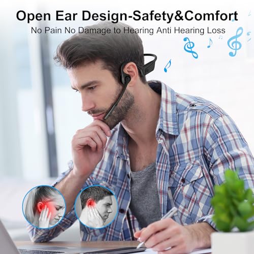 Smof Air Conduction Headset with Mic,Open Ear Wireless Headphones with Bluetooth 5.1/Mute Function/aptX-HD/LL,for Online Meeting/Online Teaching/Office Home Business/Driving(Black)