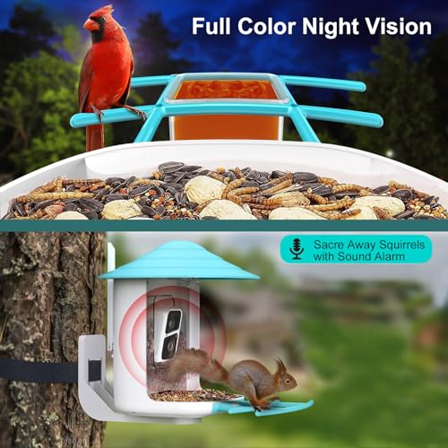 birdsnap® TUC- Smart Bird Feeder with Camera+Solar Panel SD Card 4-in-1 Perch, 160°View 1080P Auto Detect & Notify, AI Identify 10000+ Bird Watching Camera Wireless Outdoor for Bird Lover, Blue
