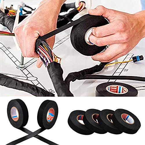 HSTECH 2 Rolls Wire Loom Harness Tape, Speaker Wiring Harness Cloth Tape, Black Adhesive Fabric Tape, for Automobile Electrical Wire harnessing Noise Dampening Heat Proof (15mm X 15m)