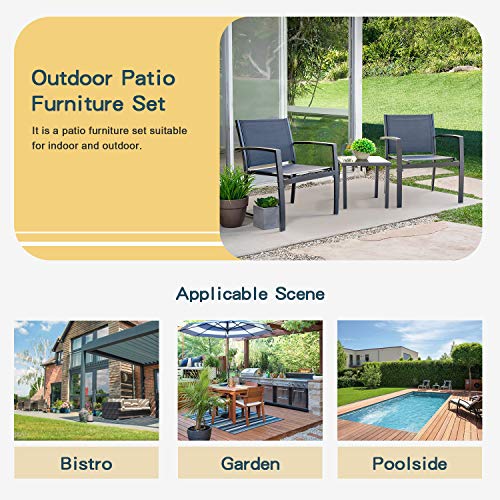 Homall 3 Pieces Furniture Outdoor Patio Conversation Bistro Set Modern Porch Lawn Chairs with Coffee Table for Home and Balcony, 1, Black