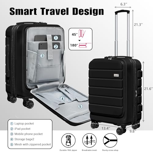 KEYTANG Explorer Lightweight Hardside Expandable Luggage Spinner Wheels Suitcase W/TSA Lock, Black, New-3 Piece Set