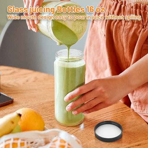 Luxfuel 24 oz Clear Glass Bottles with Lids, Reusable Refillable Water Bottles for Juicing,Refrigerator,100% Leak Proof, BPA Free,Water Bottle Set of 10