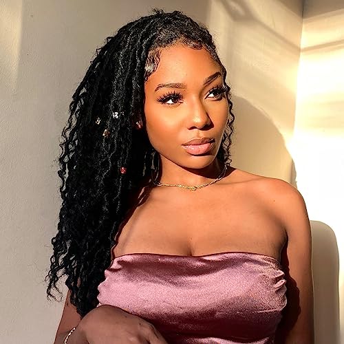 ToyoTress Boho Faux Locs Crochet Hair - 12 Inch 8 Packs Natural Black Bohemian Locs Crochet Hair With Curly Ends for Black Women, Short Pre-looped Synthetic Braiding Hair Extensions(12 Inch, 1B-8P)