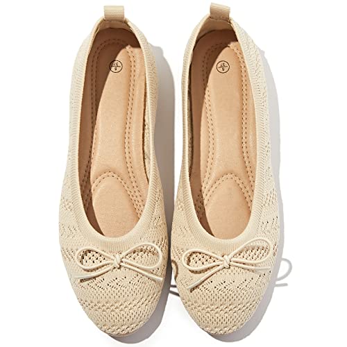 Women's Flats Shoes Dress Shoes Round Toe Ballet Flats Comfortable Crochet Lace Black Flats Low Heel(Apricot.us5)