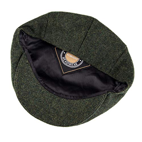 VOBOOM Men's Herringbone Flat Ivy Newsboy Hat Wool Blend Gatsby Cabbie Cap (Army Green, 7 1/8)