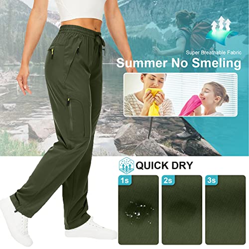 Women's Hiking Pants Quick Dry UPF 50 Travel Golf Pants lightweight Camping Work Cargo Pants Zipper Pockets,6608,Army,XS