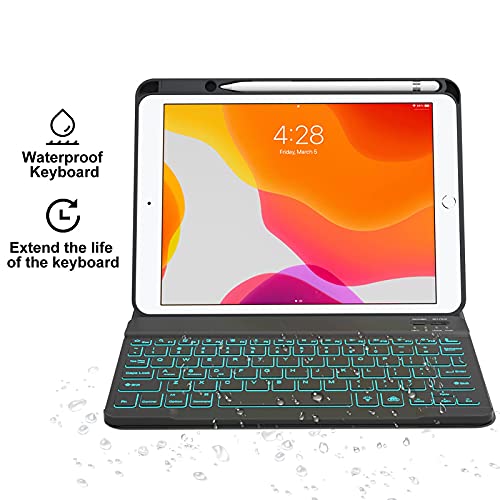 Keyboard Case for iPad 9th/8th/7th Generation 10.2 inch 2021/2020/2019, iPad Pro 10.5-inch Case with Keyboard,iPad Air 3 2019, 7 Color Backlit Removable Bluetooth Wireless Keyboard Folio Case(Black)