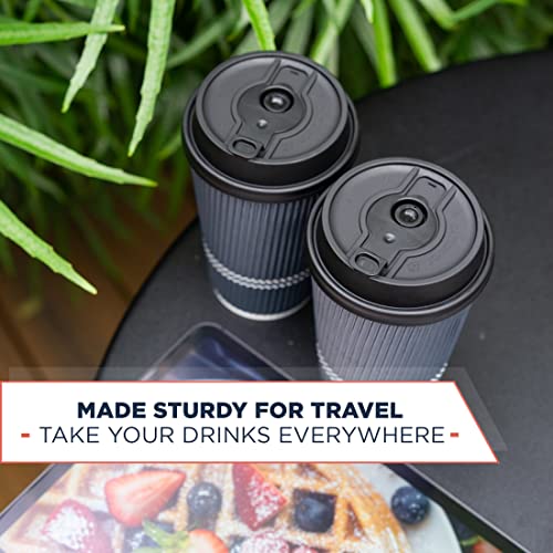 Glowcoast Disposable Coffee Cups With Lids - 12 oz To Go Coffee Cup With Lid (80 Set). Durable Togo Travel Paper Hot Cups Insulated For Hot and Cold Beverage Drinks, No Sleeves Needed (Dusk Grey)