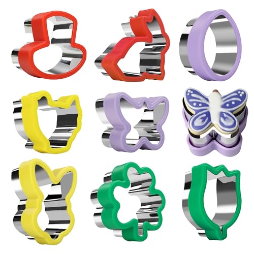 Sliafwh 8 Pcs Cookie Cutters, Biscuit and Uncrustable Maker - Bunny, Chick, Butterfly and More Animal Cracker Shapes
