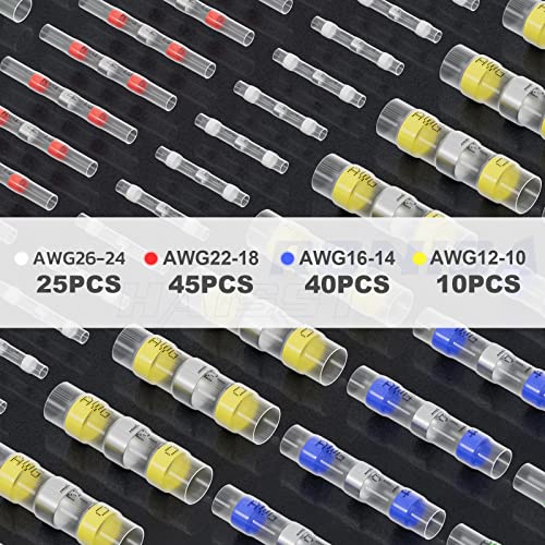 haisstronica 120PCS Solder Seal Wire Connectors,Marine Grade Heat Shrink Wire Connectors-Heat Shrink Butt Connectors-Butt Splice Wire Connectors for Stereo, Electrical with Corrosion and Weatherproof