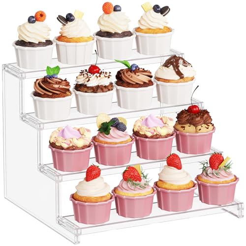 Lifewit 4 Tier Clear Cupcake Stand, Display Shelf for Cupcake, Desserts, Figurines, Display Risers Stand for Holiday, Birthday, Wedding Party Decor,1-Pack,12inch