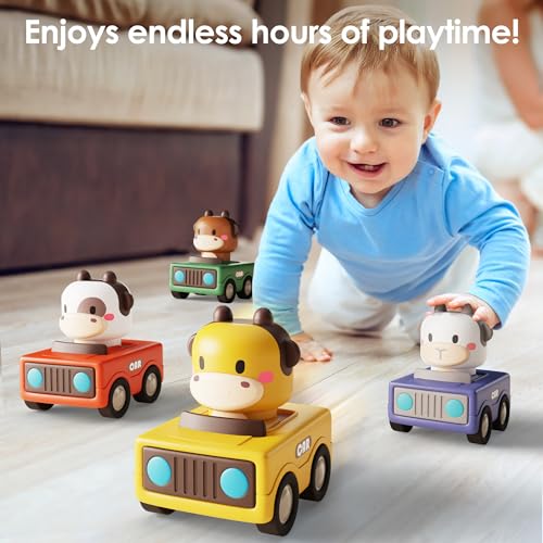 iPlay, iLearn Press and Go Car Toys for Toddlers 1-3, Baby Animal Racing Cars, Infant Play Vehicle Set, Baby Push Go Friction Car Toys for 6-9-12-18 Months, 1st Birthday Gifts for 1-2 Years Old Boys