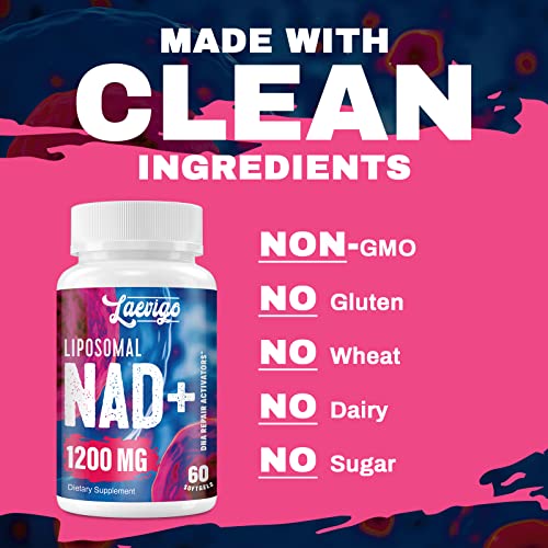 1200mg Liposomal NAD+ Supplement, Ultra Purity Actual NAD Supplement, Enhanced Absorption, Boosting NAD+, Age Defense, Energy, Metabolic Repair, Optimal NAD Supplement, 60 Softgels
