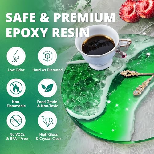 KHKD RESIN 1 Gallon Epoxy Resin Kit- 2 Part Ultra Crystal Clear Resina Epoxica- High Gloss Odorless, UV & Impact Resistance Food Grade Epoxy Perfect for DIY Crafts, Jewelry, Art Coating, Coaster, Tray