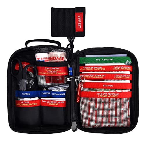 Compact First aid Kits,Portable First Aid Kit with Labelled Compartments Molle System Medical Kit for Car, Hiking, Backpacking, Camping, Traveling, and Cycling-111 Piece