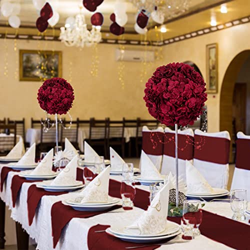 BLOSMON Hydrangea Flowers Ball Centerpieces: 2 Pcs Burgundy Fake Flowers Artificial Silk Flower Balls Faux Hydrangeas Floral Arrangements Bouquet for Wedding Home Room Table Decoration
