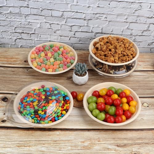 JAYEEY 24 oz Round Disposable salad bowls with lids, Sugarcane Fiber Paper Bowls take away food containers Plant Fibers Freezer Safe 50 Pack
