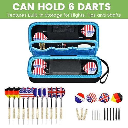 ALKOO Dart Case Holder Bag for 6 pcs Steel and Soft Tip Darts Set, Storage Organizer Holds 6 Darts and Tips, Shafts and Flights Accessories (Cases Only) (Blue, Holds 6 darts)