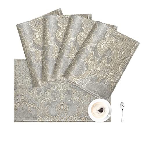 Loom and Mill Luxury Placemats Set of 4 for Dining Table, Jacquard Fabric Table Place Mats for Dining Table Kitchen Room Decorations, Double-Layer, Non-Slip & Wrinkle Resistant(12 x18 inches, Grey)
