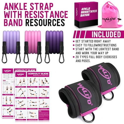 WALITO Ankle Resistance Bands with Cuffs, Ankle Bands for Working Out, Ankle Straps for Women, Exercise Bands for Legs and Butt, Booty Workout Equipment for Kickbacks Hip Fitness Training