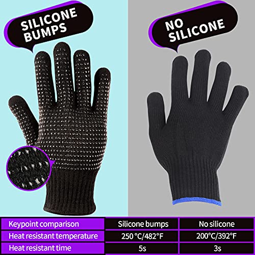 Teenitor Heat Resistant Glove With Silicone Bumps For Hair Iron Tool, Professional Heat Gloves For Heat Press, Heat Protectant Gloves For Hair Styling, Sublimation Gloves Heat Resistant Black