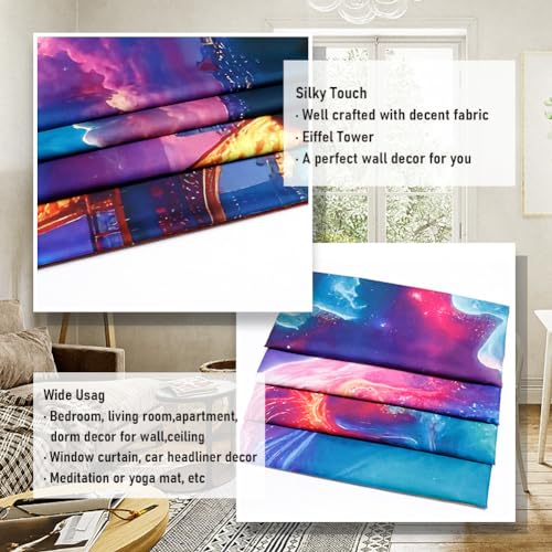 Trippy Planet Tapestry Paris Eiffel Tower Tapestry Galaxy Space Tapestry Magical Neon Starry Stars Wall Tapestry Aesthetic City Landscape Wall Hanging for Living Room