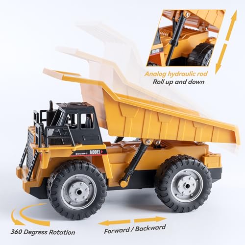 KASQERT RC Dump Truck Toys for Boys, 11 Channel Remote Control Dump Truck, RC Construction Vehicles with Sound and Light, Perfect Dump Truck Set Toy for Boys 6 7 8 9 10 11 12