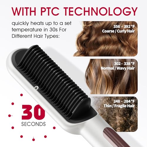 Hair Straightener Brush Ionic Straightening Comb BLUSHMARKS Nano Titanium 30s Fast Heating & Anti-Scald 9 Temp Settings LED Display Professional Salon Hair Styling Tools for Gifts Women