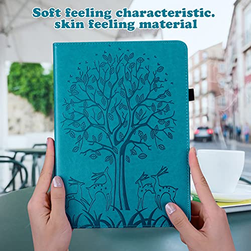 VODEFOX Case for Samsung Galaxy Tab S9 FE 5G 10.9 Inch/Tab S9 11 Inch 2023, PU Leather Tree Deer Protective Cover with Card Slots Hand Strap for Samsung Galaxy Tab S9 FE Case - Blue