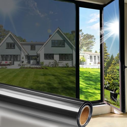 ColorfulHall Window Tint for Home Window Privacy Film See Out Not in,Heat Block 95% UV One Way Reflective Window Film Static Cling for Door Window Home Office(Black 45.2X393.7 inch)
