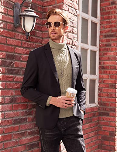COOFANDY Blue Turtleneck for Men Long Sleeve Slim Fit Sweater Casual Warm Twisted Knitted Pullover Sweaters