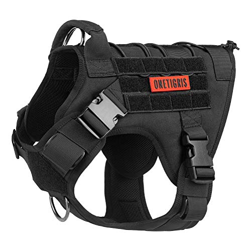 OneTigris Tactical Dog Harness Vest,No-Pull Service Dog Vest with Hook & Loop Panels,Adjustable Dog Vest Harness for Walking Hiking Training(Black,XS)