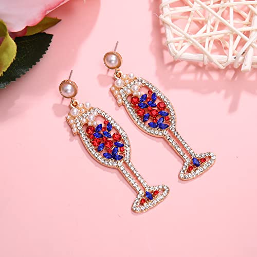 Champagne Wine Glass Earrings-Handmade Champagne Flute Earrings -Charm Rhinestone Crystal Pearl beaded Drop Dangle Earrings- Cute Pretty Earrings For Woman (silver)