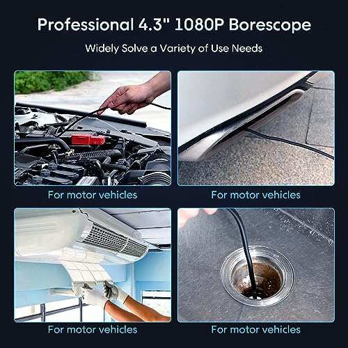 Endoscope Camera with Light, SKYEAR Handheld Borescope 4.3'' HD 1080P with 8 Adjust LED Lights, Inspection Camera with 16.4ft Semi-Rigid Cable, IP67 Waterproof Scope Camera for Swer, Gadgets for Men