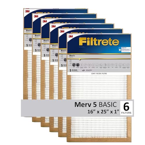 Filtrete 20x20x1 Air Filter, 3M MERV 5 HVAC AC Furnace Filter Replacement, 6-Pack (Actual Size 19.69x19.69x0.88 in)