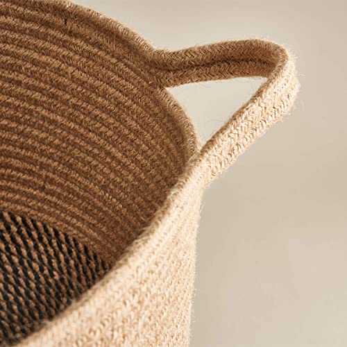INDRESSME Laundry Basket Large Laundry Hamper, Woven Baskets for Storage, 17.8" x 15.8" x 13.8", Wicker Laundry Basket for Living Room, Dirty Clothes Basket, Baby Hamper for Nursery, Black & Jute