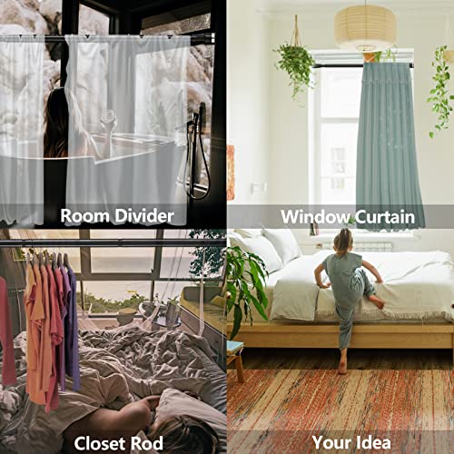 Tension Curtain Rod No Drill, Heavy Duty Adjustable Matte Black Bathroom Shower Curtain Rod with Round Shower Rod Holder for Windows Closet Rod 42-60 inch