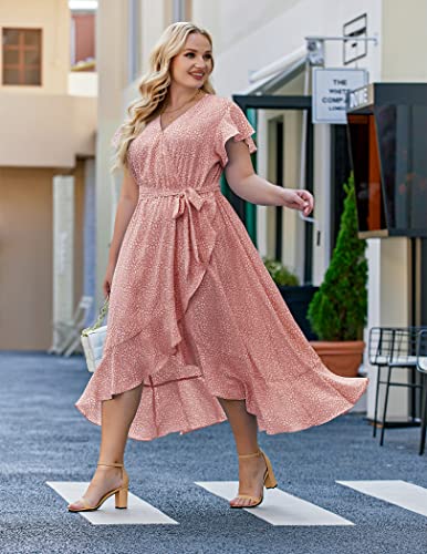IN'VOLAND Plus Size Womens Casual Floral Deep V Neck Short Sleeve Long Evening Dress Cocktail Party Maxi Wedding Dresses