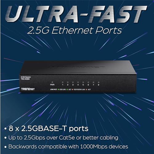TRENDnet 8-Port Gigabit GREENnet Switch, Ethernet Network Switch, TEG-S82G, 8 x 10-100-1000 Mbps Gigabit Ethernet Ports, Ethernet Splitter, 16 Gbps, Metal, Lifetime Protection, Black