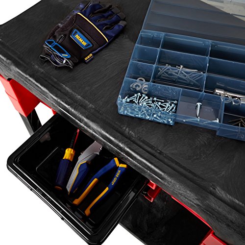 Rubbermaid Commercial Products Trades Tool Utility Cart Mobile Work Station With 2 Parts Boxes and 4 Parts Bins 330 lb. Capacity 5" Casters Black for Warehouse/Garage/Cleaning/Maintenance