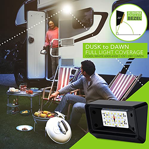 Leisure LED RV Exterior Porch Utility Light - 12v 280 Lumen Lighting Fixture. Replacement Lighting for RVs, Trailers, Campers, 5th Wheels. Black Base, Clear and Amber Lens Included (Black, 1-Pack)