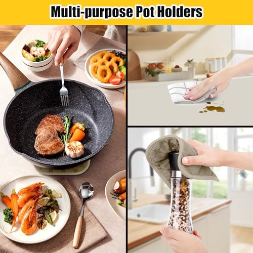 Oven Mitts Kitchen Towels Dishcloths with Pot Holders Sets 12PCS, Dish Towels Sets, Oven Gloves Pot Pads Heat Resistant 500 Degrees with Non-Slip Silicone Surface for Cooking Baking Grilling Black